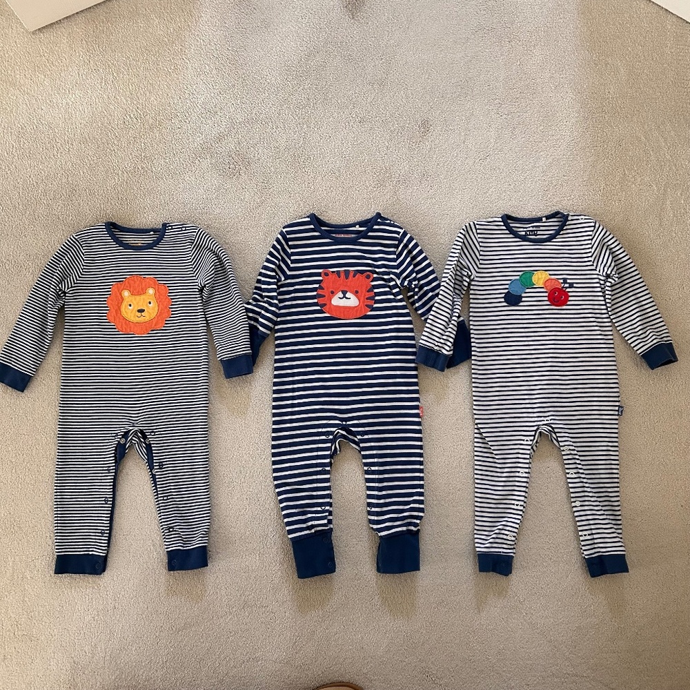 Three Kite Organics rompers 18-24